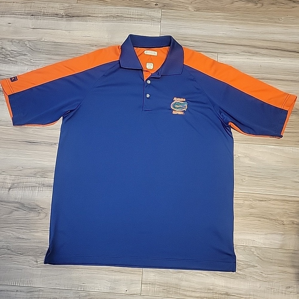 Florida Gators Antigua Polo Shirt Mens ‎ Medium Blue Orange NCAA  Short Sleeve